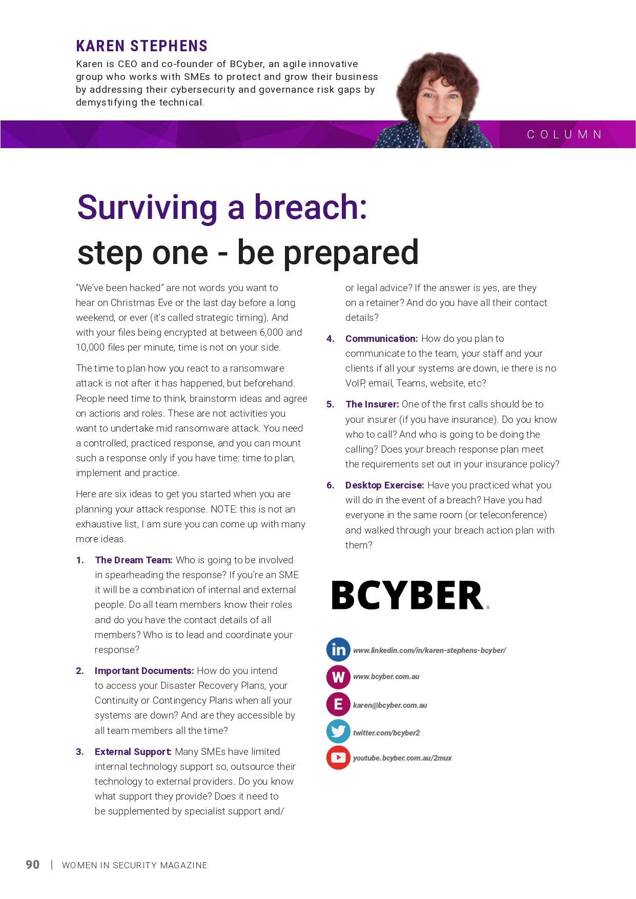 Surviving a breach: step one - be prepared - Karen Stephens